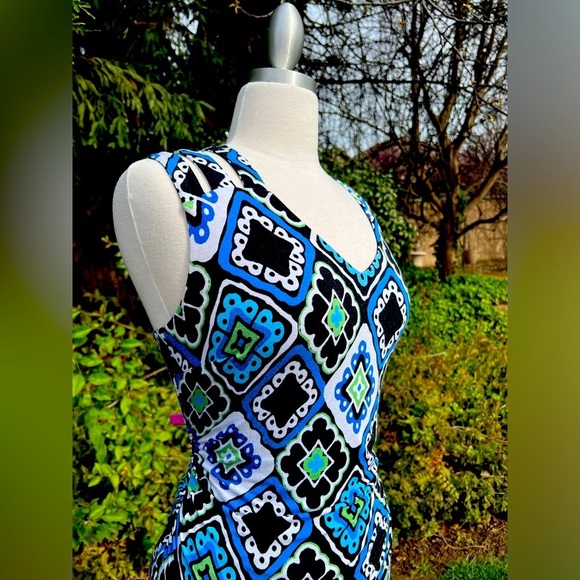 INC international concepts 🌻 Geometric Blue and Black Maxi Dress - Picture 3 of 6